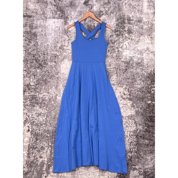 New Pact Dress Small Womens Organic Cotton Maxi Strappy Cross Back Blue - Picture 1 of 8